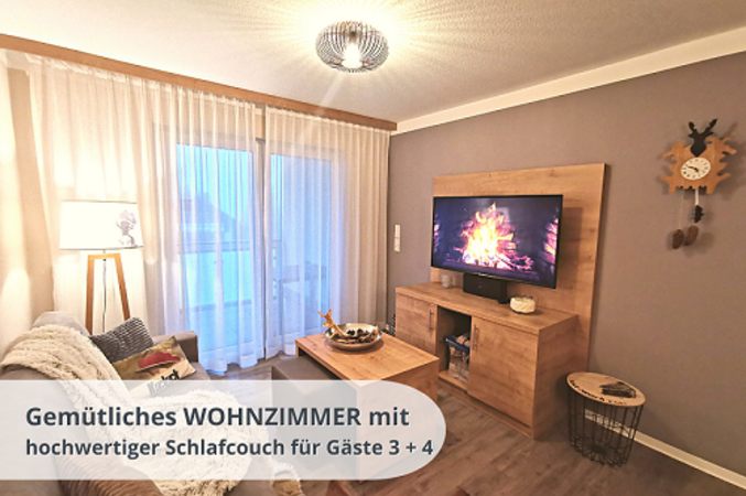 Wohnbereich mit SmartTV und Sky-TV